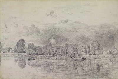 Fulham kerk vanaf de overkant van de rivier, 1818 door John Constable